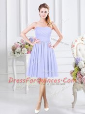 Lavender Quinceanera Court Dresses Prom and Party and Wedding Party and For with Ruching Strapless Sleeveless Side Zipper