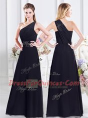 One Shoulder Sleeveless Side Zipper Dama Dress for Quinceanera Navy Blue Chiffon
