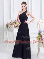 One Shoulder Sleeveless Side Zipper Dama Dress for Quinceanera Navy Blue Chiffon