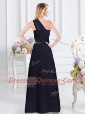 One Shoulder Sleeveless Side Zipper Dama Dress for Quinceanera Navy Blue Chiffon