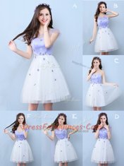 Cheap White V-neck Lace Up Appliques Quinceanera Dama Dress Sleeveless