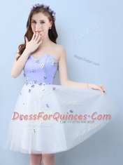 Cheap White V-neck Lace Up Appliques Quinceanera Dama Dress Sleeveless