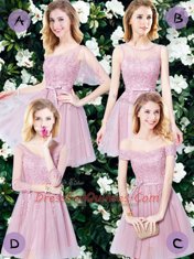Clearance Pink Neckline Appliques and Belt Court Dresses for Sweet 16 Sleeveless Lace Up