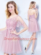 Clearance Pink Neckline Appliques and Belt Court Dresses for Sweet 16 Sleeveless Lace Up