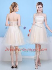 Trendy Champagne Lace Up Quinceanera Dama Dress Bowknot Sleeveless Knee Length