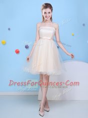 Trendy Champagne Lace Up Quinceanera Dama Dress Bowknot Sleeveless Knee Length