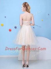 Trendy Champagne Lace Up Quinceanera Dama Dress Bowknot Sleeveless Knee Length