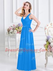 Fantastic Baby Blue Chiffon Zipper Quinceanera Court of Honor Dress Sleeveless Floor Length Ruching