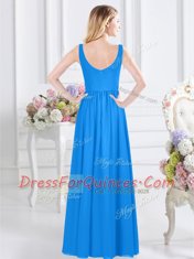 Fantastic Baby Blue Chiffon Zipper Quinceanera Court of Honor Dress Sleeveless Floor Length Ruching