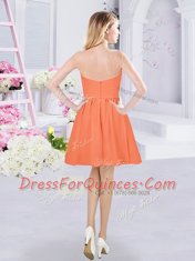 Glittering Orange Strapless Zipper Ruching Quinceanera Court of Honor Dress Sleeveless