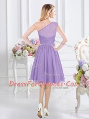 One Shoulder Lace Court Dresses for Sweet 16 Lavender Side Zipper Sleeveless Knee Length