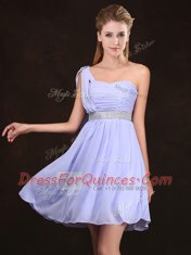 Latest Sequins Empire Quinceanera Dama Dress Lavender One Shoulder Chiffon Sleeveless Mini Length Zipper