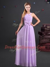 Vintage Floor Length Lavender Court Dresses for Sweet 16 Halter Top Sleeveless Zipper