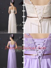 See Through Floor Length White Court Dresses for Sweet 16 Scoop Sleeveless Lace Up