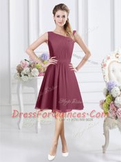 Chic Asymmetric Sleeveless Chiffon Quinceanera Court Dresses Ruching Zipper