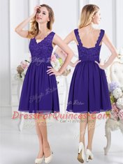 Purple Scalloped Neckline Lace Dama Dress Sleeveless Zipper