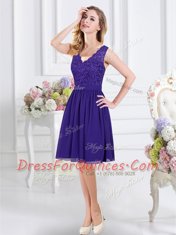 Purple Scalloped Neckline Lace Dama Dress Sleeveless Zipper