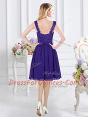 Purple Scalloped Neckline Lace Dama Dress Sleeveless Zipper