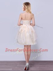 Wonderful Champagne Organza Lace Up Strapless Sleeveless Mini Length Quinceanera Court Dresses Lace and Ruffles and Belt