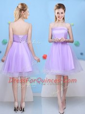Knee Length A-line Sleeveless Lavender Court Dresses for Sweet 16 Lace Up