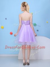 Knee Length A-line Sleeveless Lavender Court Dresses for Sweet 16 Lace Up