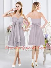 Sleeveless Knee Length Ruching Side Zipper Damas Dress with Grey