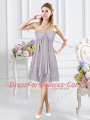 Sleeveless Knee Length Ruching Side Zipper Damas Dress with Grey