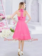 Chiffon Halter Top Sleeveless Zipper Ruching Vestidos de Damas in Hot Pink