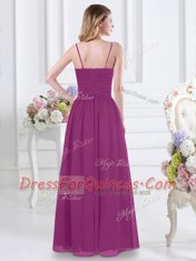 On Sale Fuchsia Sleeveless Floor Length Ruching Zipper Quinceanera Dama Dress