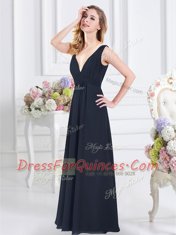 Colorful Backless Navy Blue Sleeveless Ruching Floor Length Court Dresses for Sweet 16