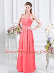 Beautiful Halter Top Sleeveless Zipper Damas Dress Watermelon Red Chiffon