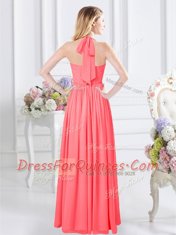 Beautiful Halter Top Sleeveless Zipper Damas Dress Watermelon Red Chiffon