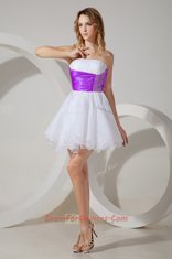 White And Purple Dama Dress Prom and Party and Wedding Party and For with Beading Strapless Sleeveless Zipper