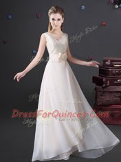 Dramatic Lace and Bowknot Court Dresses for Sweet 16 White Zipper Sleeveless Floor Length