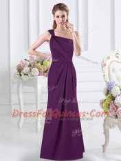 One Shoulder Chiffon Sleeveless Floor Length Court Dresses for Sweet 16 and Ruching