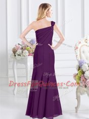 One Shoulder Chiffon Sleeveless Floor Length Court Dresses for Sweet 16 and Ruching