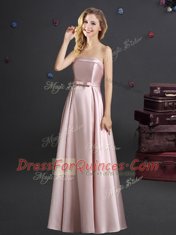 Lovely Strapless Sleeveless Elastic Woven Satin Quinceanera Dama Dress Bowknot Zipper