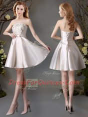 Extravagant Champagne Lace Up Quinceanera Court Dresses Appliques and Bowknot Sleeveless Mini Length
