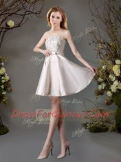 Extravagant Champagne Lace Up Quinceanera Court Dresses Appliques and Bowknot Sleeveless Mini Length