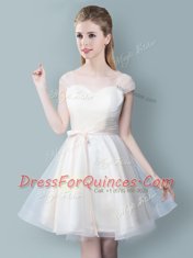 Straps Cap Sleeves Tulle Damas Dress Ruching and Bowknot Zipper