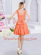Straps Sleeveless Quinceanera Court of Honor Dress Mini Length Ruching and Belt Orange Chiffon