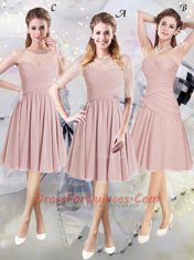 Eye-catching Pink Sweetheart Zipper Ruching Vestidos de Damas Sleeveless