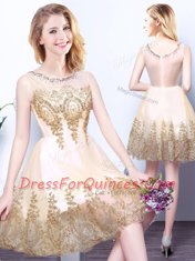 Scoop Beading Quinceanera Court Dresses Champagne Zipper Sleeveless Mini Length