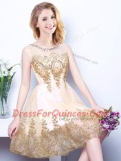 Scoop Beading Quinceanera Court Dresses Champagne Zipper Sleeveless Mini Length
