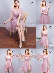 Mini Length Pink Dama Dress for Quinceanera Scoop Sleeveless Lace Up