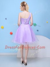 Graceful One Shoulder Sleeveless Tulle Quinceanera Court Dresses Bowknot Lace Up