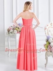 Captivating Sweetheart Sleeveless Damas Dress Floor Length Ruching Watermelon Red Chiffon