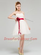 Best Selling Tulle Sweetheart Sleeveless Zipper Sashes ribbons and Hand Made Flower Dama Dress in White