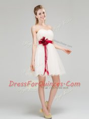 Best Selling Tulle Sweetheart Sleeveless Zipper Sashes ribbons and Hand Made Flower Dama Dress in White
