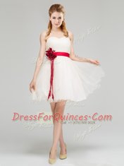 Best Selling Tulle Sweetheart Sleeveless Zipper Sashes ribbons and Hand Made Flower Dama Dress in White